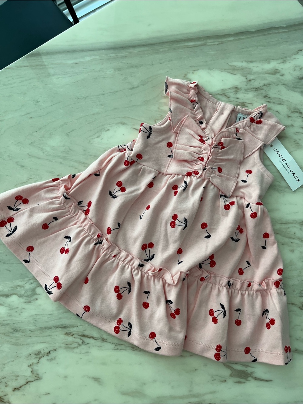 Janie and Jack Pink Ruffle Baby Top with Cherry Embroidery